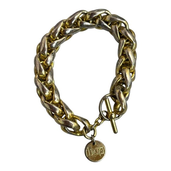 1AR by UnoAerre 18k Gold-Plated Groumette Chain Link Bracelet 8.5" Italy Braided - Picture 3 of 7